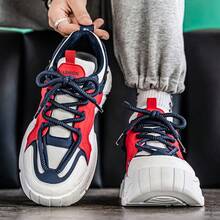 Zapatos deportivos casuales para hombres, zapatillas de moda con estilo de discoteca personalizado y suela gruesa, zapatos deportivos casuales, zapatos deportivos de moda versátiles, zapatos deportivos y de running con parches de bloque rojo, zapatillas de deporte de parche con cordones para otoño/invierno - Rojo - Ver 2