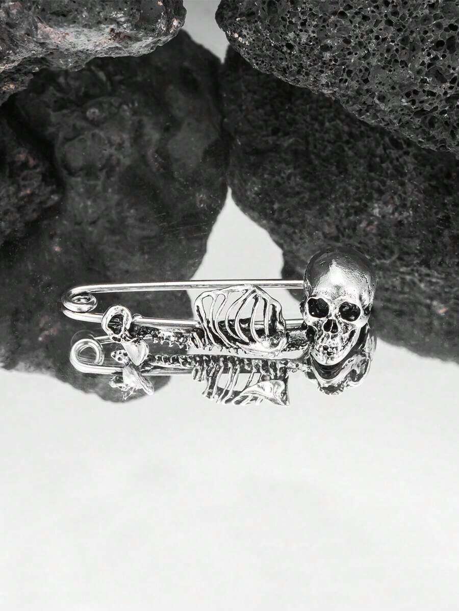 "Vintage Skull Punk Brooch, Goth Lapel Pin For Men & Women, Unique Hat, Coat & Bag Accessory, Perfect Halloween Decoration & Jewelry" - 彩色 - 查看 1