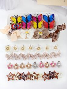 471 件/套混合咖啡色和白色蝴蝶发夹、各式小爪夹和闪光花朵发饰、弹性发带和蝴蝶结头带，适合女孩的完整发型设计套装 - 彩色 - 查看 9