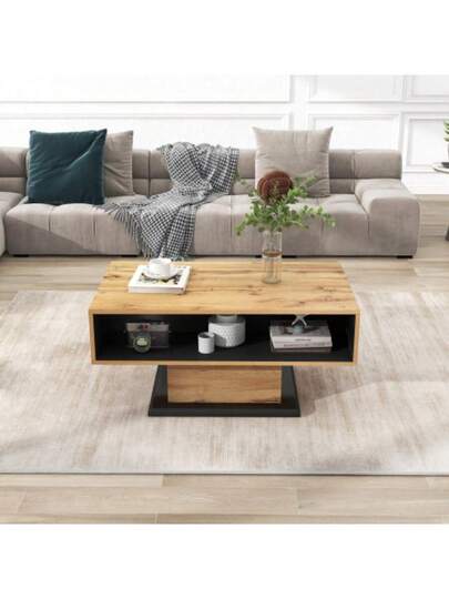 Grained Wood Coffee Tafel le Free Drawer, Storage Compartment, Rear Providing Double Sided Space. Desk, Living Room Table, Large view 2