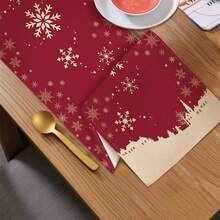 MEMNUN 1pc Merry Christmas Red Minimalist Town Snowflake Silhouette Print Table Runner, 100% Polyester Linen-Like Fabric, Christmas Decor, Table Decor, Home Decor, Kitchen Decor, Table Cloth Rectangle, Suitable For Kitchen, Dining Table, Home Party Decoration, Gift - Multicolor - View 4