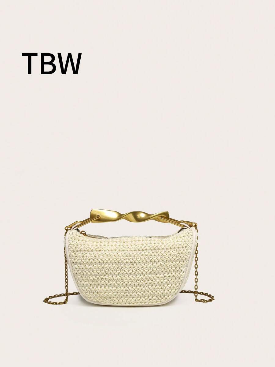 Geantă de mână pentru femei, mâner metalic, design unic, versatilă și la modă, geantă crossbody retro cu lanț metalic