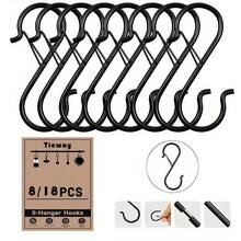 8/18 件重型 S 形挂钩，带安全锁杆 - 多用途挂钩，用于壁橱整理、厨房用具、锅碗瓢盆 - 耐用铁结构，节省空间的设计，高效存储，厨房整理 | 时尚金属挂钩 | 坚固的铁挂钩，厨房挂钩 - 彩色 - 查看 10