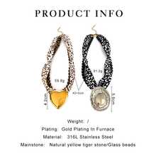 1pc Fashionable Polka Dot Scarf Style Natural Tiger's Eye Glass Beaded Stainless Steel Heart Pendant Necklace, Women Jewelry