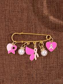 1pc Creative White Pearl Pink Bow Enamel Alloy Brooch, Pink Bow Heart Ribbon Pendant Pin - Multicolor - View 7