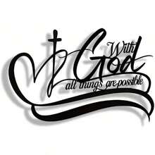 With God All Things Are Possible Metal Art - Scripture Metal Wall Art With Bible Verses, Christian Inspirational Word Decor For Home, Office & Church- Black Religious Hanging Sign For Living Room