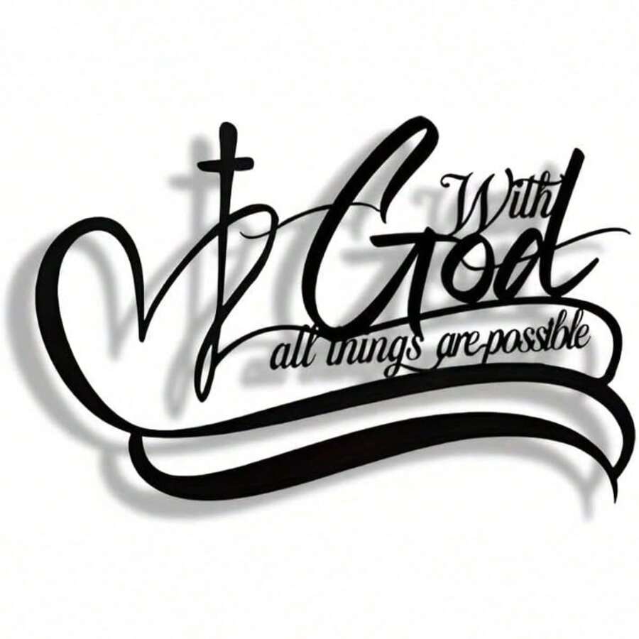With God All Things Are Possible Metal Art - Scripture Metal Wall Art With Bible Verses, Christian Inspirational Word Decor For Home, Office & Church- Black Religious Hanging Sign For Living Room