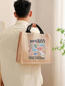 1 Pc We Are All Different Swim Together Pattern Shopping Large Beach Bag Monogrammed Gift Tote Bag For Women, Travel Gift For Man Woman Teacher Appreciation Gift