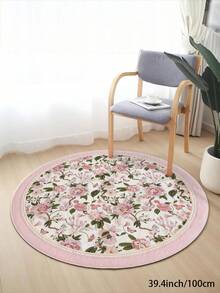 1 Stück rosa runder Wohnzimmerteppich mit gedruckten Blumengruppen, Flaumiges Material mit 10mm Dicke, weich und angenehm anzufühlen, leicht zu pflegen, wasserdicht und fleckabweisend, rutschfeste Rückseite, Teppich geeignet für Lobby, Schlafzimmer, Wohnzimmer, Badezimmer, Küche, Büro, Raumdekoration und Fußmatte, für Feierlichkeiten.
