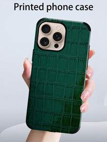 1 件黑色鳄鱼纹皮革防震手机壳，带旋转发声设计，适用于 17/16/15/14/13/12/11/XR/7P/8P/XS Max/X/XS、Galaxy - 墨綠色 - 查看 5