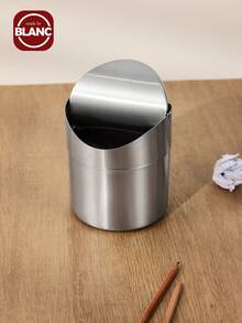 1pc Stainless Steel Desktop Flip-Lid Mini Trash Can, For Car/Office/Bathroom, Suitable For Waste Recycling And Trash Storage - Multicolor - View 1