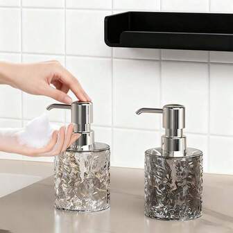 1pc Transparent Soap Lotion Dispenser, Reusable Soap Dispenser, Freestanding, Bathroom Accessories, No Need For Electricity Applicable To Bathroom, Kitchen, Salon, Travel, Kitchen Cleaning Supplies, Fashionable Liquid Dispenser, Bathroom Decoration, Independent Design, Christmas/Halloween Gift Decoration, Suitable For Bathroom, Beauty Salon, Spa, Kitchen Or Office Use, Manual Dispenser