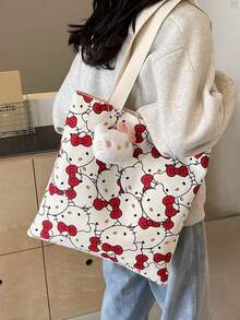 Sanrio Bolso de lona con diseño de Hello Kitty, nuevo bolso de mano, bolsa de almuerzo y bolso de mano de Kitty, adecuado para vacaciones, Halloween, Navidad, fiestas, cumpleaños, regalos