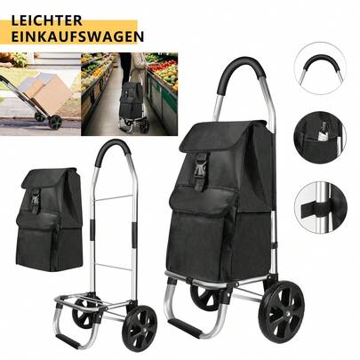  HSHa Folding Shopping Trolley On Wheels, Home Aluminium Lightweight Shopping Cart With Detachable Shopping Storage Bag For Deliver Parcels, Camping, Waterproof Fabric Grocery Trolley For Elders Groceries