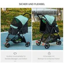 Pet Buggy, Foldable Dog Buggy With Rain Cover And 2 Cup Holders, Blue And Green - Black - View 6