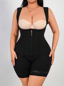 Plus Size Women High Cinched Waist Romper Shorts, Tummy Control, Butt Lifting - Black - View 6