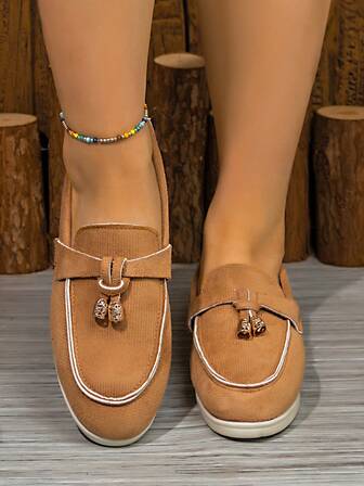 Women's Casual Slip-On Flat Shoes, Solid Color Minimalist Design, Suitable For Sports, Dance, Daily Wear, Spring/Autumn