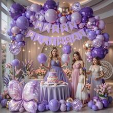 122 balões de látex roxo e dourado, balões metalizados de borboleta e decorações de borboleta, adequados para aniversário, casamento, chá de panela, formatura, aniversário, batizado, verão, festa temática, cenário, decoração de casa, dia dos namorados