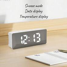 Reloj despertador digital Lancoon, pantalla LED grande con espejo, función de repetición, brillo ajustable, adecuado para el hogar, dormitorio, sala de estar, oficina, viajes - Multicolor - Ver 11