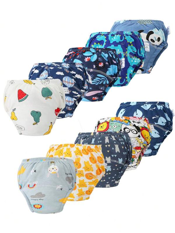 10PCS Baby Training Pants Reusable Diapers With Strong Water Absorption, Soft And Comfortable, Cute Patterns