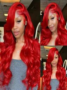 Red 250 Density 13x4 HD Transparent Lace Front Wigs Human Hair Body Wave Glueless Wigs Human Hair Put On And Go Wig For Women Brazilian Remy Red Colored Water Wave Lace Frontal Wigs Human Hair With Baby Hair - Đỏ - Xem 7