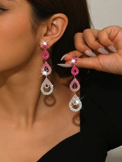 1 pereche cercei la modă cu stras de cristal de lux, stil european și american clasic, accesoriu de cercei de mireasă de înaltă calitate