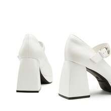 Women's Chunky Platform Heel Pumps - Square Toe Strappy Block Heels For Wedding Festival Prom & Party - White - View 6
