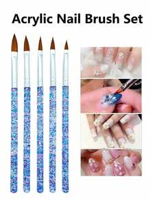 Cepillo de uñas, Set de 1/5/15 piezas de brochas de arte de uñas con brocha delineadora, herramienta de estipulación, brocha para acrílico y gel para diseño de uñas, pulido UV, pintura, detalles de arte de uñas - Mango multicolor con brillo, herramientas de arte de uñas, herramienta de estipulación, set de arte de uñas con puntas de estipulación, bolígrafo de doble cabeza con gema de cristal, piedra de cristal, herramientas de decoración DIY de arte de uñas