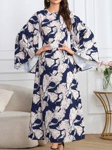 Vestido largo de mujer con estampado floral todo sobre estilo bohemio de manga larga para primavera 2025 Nuevas modas sueltas de otoño Vestidos con cinturón para vacaciones casuales Vestidos largos elegantes para fiesta, playa, graduación y eventos elegantes del Día de San Valentín