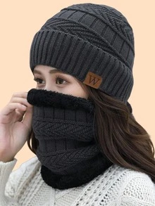 2pcs/Set Unisex Knit Hat & Scarf Set, Warm Wool Blend, European & American Style, Suitable For Autumn And Winter Valentines Gift - Multicolor - View 5