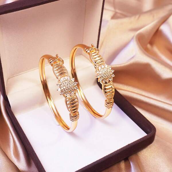 24 Karat vergoldetes Zirkonia-besetztes Sonnenblumen-Armband-Set im mittleren Osten Boho-Stil, hochwertige Kleidung passend, für Party und Alltag, hochwertige Geschenke