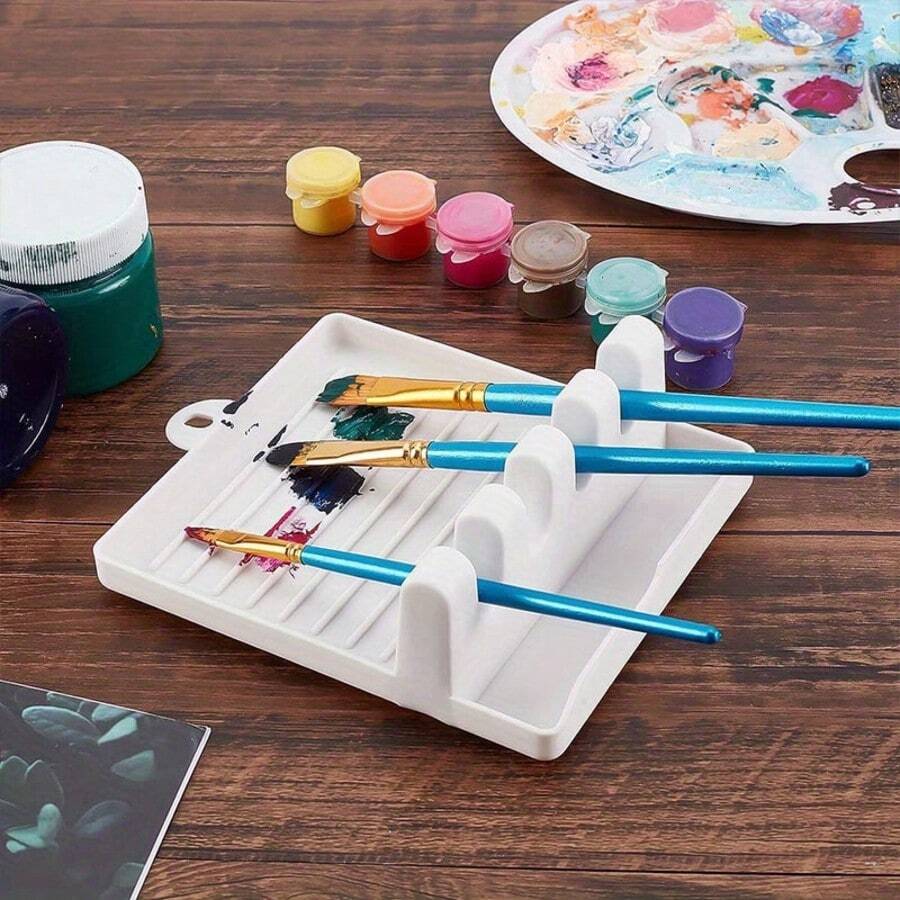 1 pieza/2 piezas Soporte multifuncional de 4 ranuras para pinceles, organizador de pinceles para escritura y pintura DIY, paleta de acuarela, soporte para pinceles de pintura acrílica y al óleo, estante para descansar pinceles de dibujo