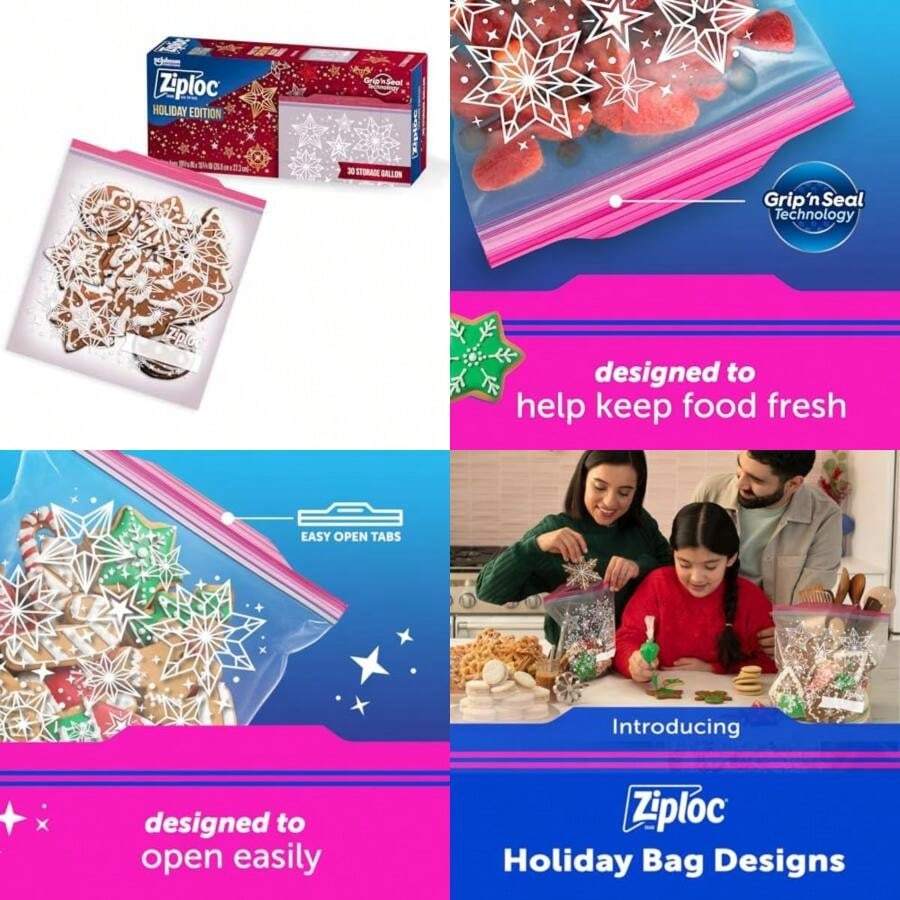 Bolsas de almacenamiento de alimentos de cuarto de galón, tecnología Grip 'n Seal para un agarre más fácil, abrir y cerrar,(120 Count (Holiday)) - Tipo 2 - Ver 1