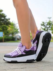 Flickor med snörning, 4 hjul, PU-rullskridskor, tonåringar, pojkar, flickor, vår/sommar, inlines - Blåröd - Visa 4