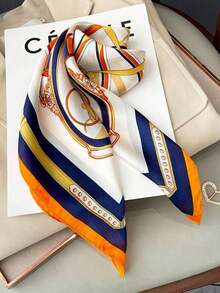 1pc Women's Luxury Patterned 27.5" X 27.5" Silk Bandana Scarf, Elegant Fashion Design, Versatile Neck Wrap, Hair Band, And Headband, Ideal For Daily Wear, Casual Outfits, And Chic Styling, Lightweight And Stylish Accessory - 橘子 - 查看 2