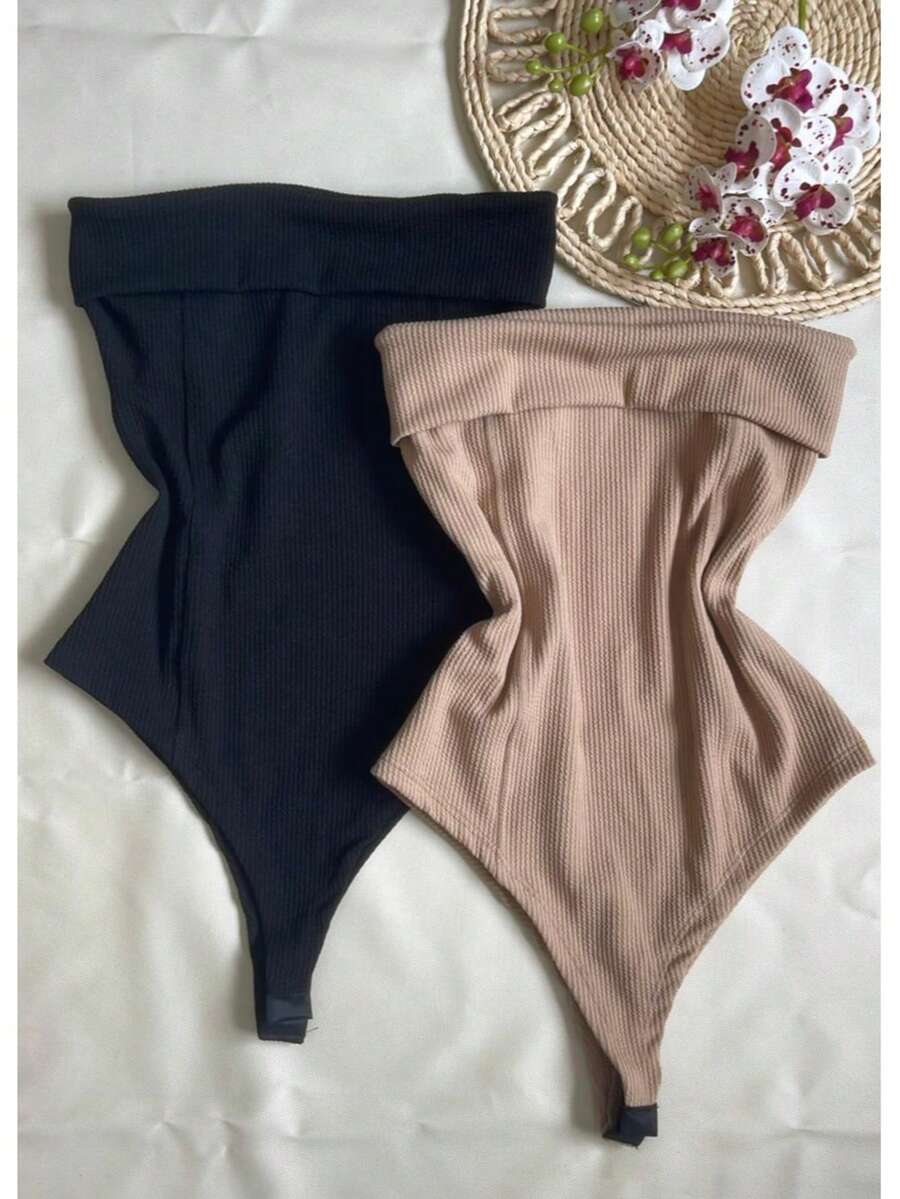 Kit Dois (2) Body Feminino Tomara que caia  Versátil Elegante Confortável Primavera Verão - Preto e Bege - Visão 1