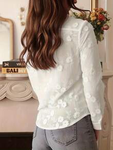 白色长袖上衣，休闲外出度假女装，返校季，优雅休闲 - 白色 - 查看 4