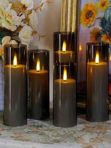 2pcs/3pcs/5pcs Flameless Candles With Remote Control, For Wedding, Home Decor, Table Centerpiece, Proposal, Christmas, Party Decoration - Grey - View 3