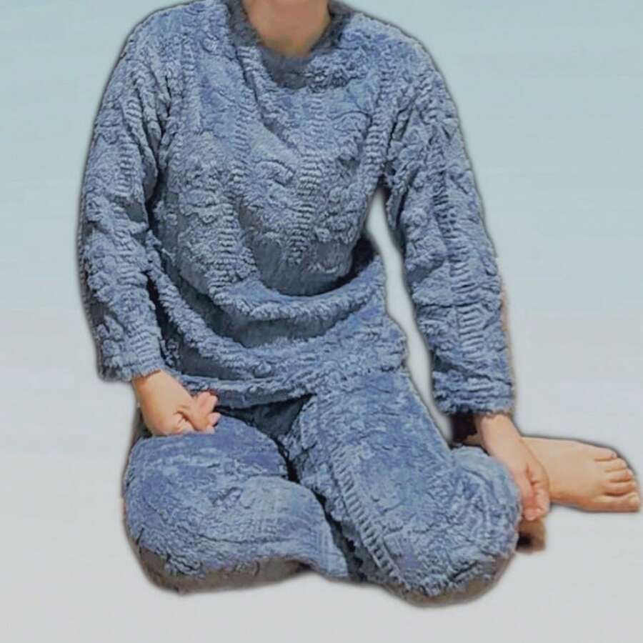 Conjuntos de Pijama Ropa Térmica Top Y Pantalón,Pijama Polar Gruesos y Cálidos para Niña - azul real - Ver 1