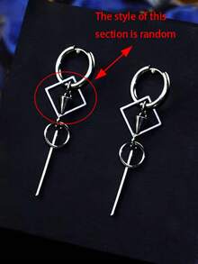1pc Men's Unique Geometric Design Long Earring - Silver - View 7