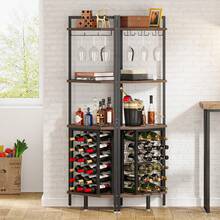 Tribesigns 4 Tier Corner Wine Rack With Glass Holder And Storage Shelves, 63" Tall Industrial Corner Bar Corner Wine Cabinet Corner Wine Shelf For Living Room, Small Space - Brown - View 9