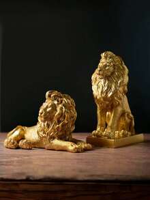Elegante escultura de león dorado de resina - Estilo vintage con detalles exquisitos, perfecto como símbolo de éxito y decoración del hogar, ideal para oficina, dormitorio, sala de estar, entrada o gabinete de TV, exhibición de bar, decoración de pared con león, regalo festivo