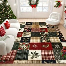 1PC 3.1'x2', 8.4'x6' Luxury Christmas Non-Slip Area Mat - Heavy-Duty Machine Washable Mat With Non-Slip Backing, Soft Fluffy Floor Mat In Red, Green, Golden, Black, White, Beige - For Living Room, Bedroom, Kitchen, Holiday Decor - Christmas, Thanksgiving, Easter, , Halloween - Easy-Clean Home Mat Gift, Rugs For Living Room, Festive Room Accent, Plaid Pattern Mat, Polyester Fiber Mat, Patchwork Christmas Rug, Large Red Rug For Living Room, Brown Checkered Christmas Mat, Mat For Crawling, Round Living - 樣式-1 - 查看 2
