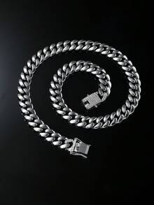 1 Set Men's Hip Hop Style Classic Smooth Cuban Link Chain Necklace And Bracelet Set - Style a - View 15