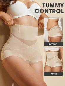 1pc Women High Waist Seamless Body Shaper, Comfortable Tummy Control And Lift Shapewear Bottom - Apricot - View 2