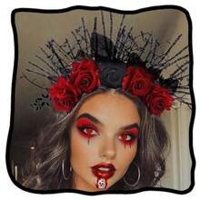 Halloween FLower Headband Day Of The Dead Rose Floral Hair Band Gothic For Women Cosplay Rave Costume Hair Accessories - 如圖 - 查看 2