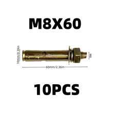 10 piezas/20 piezas Pernos de expansión de acero galvanizado, tornillos de expansión de cabeza hexagonal talla grande largos con recubrimiento de zinc de color