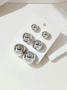 LADYCOCO Bộ 3 đôi bông tai đinh tán bạc bóng cổ điển thanh lịch, thích hợp cho phụ nữ - Thích hợp để đeo hàng ngày và làm quà tặng - Bạc - Xem 5