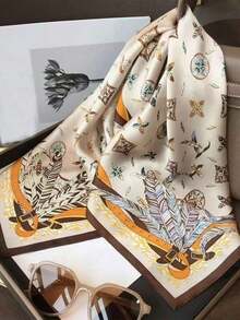 1pc Women's Luxury Patterned 27.5" X 27.5" Silk Bandana Scarf, Elegant Fashion Design, Versatile Neck Wrap, Hair Band, And Headband, Ideal For Daily Wear, Casual Outfits, And Chic Styling, Lightweight And Stylish Accessory - 淺褐色的 - 查看 2