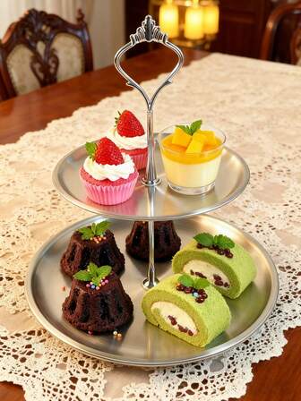 1 Pieza Soporte de exhibición de postres de 2-3 niveles + 1 juego de accesorios, bandejas de servicio en capas, estante para pastelitos y tartas, plato de cena multinivel, estantes para exhibir joyas y cosméticos, soporte para frutas, dulces y tartas, bandeja de pastelería reutilizable, apto para bodas, cumpleaños, baby showers, meriendas, banquetes, decoraciones, regalos de Navidad, suministros para fiestas familiares, en color dorado y plateado